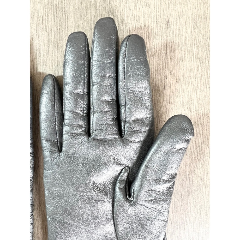 Fownes Metallic Silver Pewter Leather Cashmere Lined Gloves Size 7 RN17541 - Picture 4 of 6